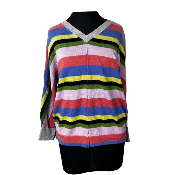 Vilagallo Womens Multicolor Striped V-Neck Sweater Size L - Picture 1 of 9